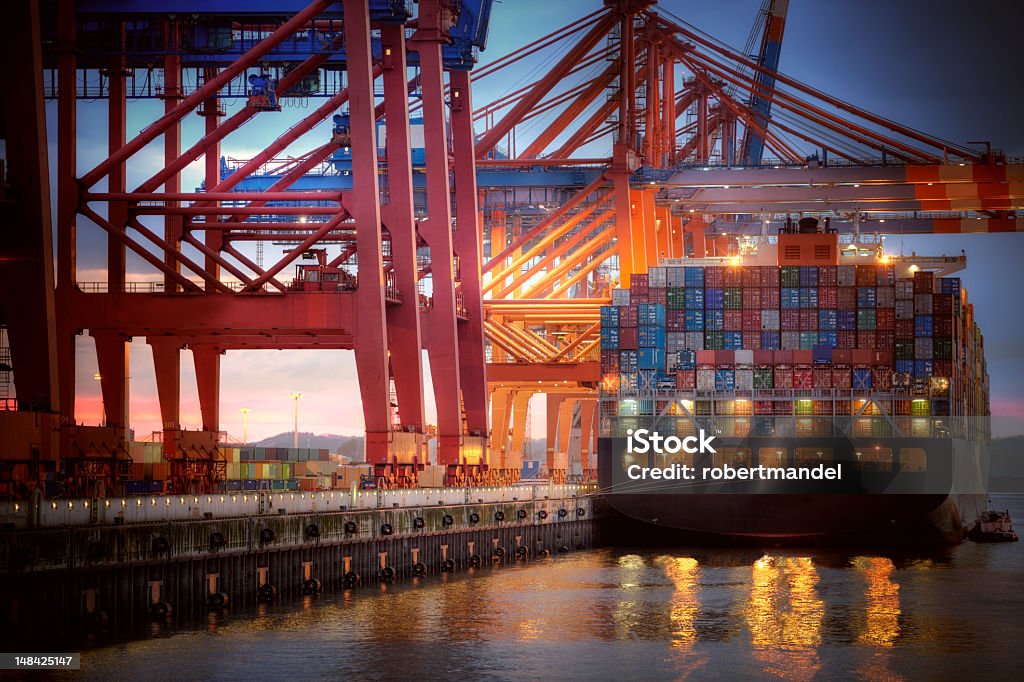 Container Hafen - Lizenzfrei Frachtschiff Stock-Foto