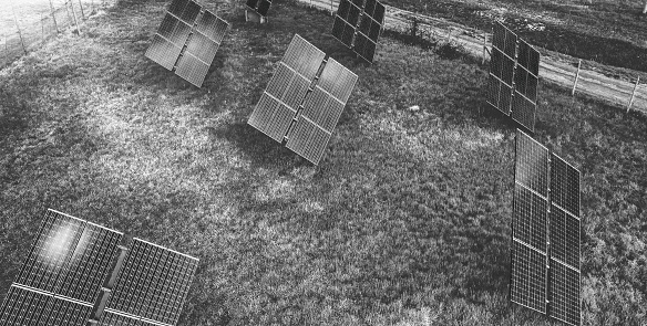 Group of Modern Solar Panels oriented to the sun.