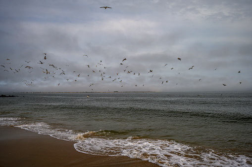 Cludy spring day on Brighton Beach, Brooklyn, NY, USA