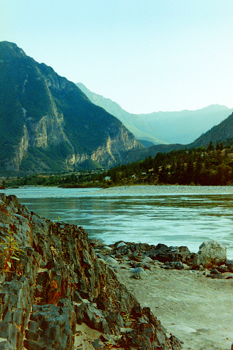 Interesting rock formations on the shore of the Fraser River