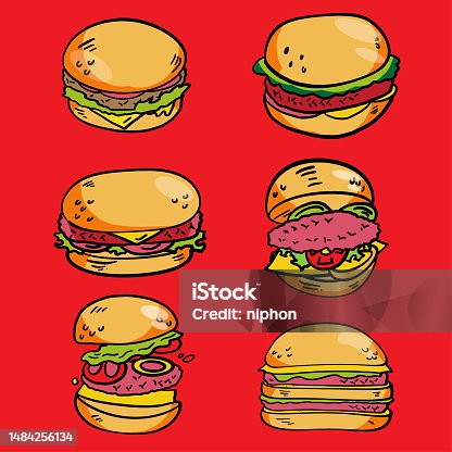 istock Hamburger for fast food bundle set vector image 1484256134