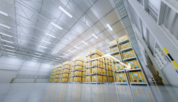 istock 3d rendering of warehouse or distribution center with concept. 1484258774