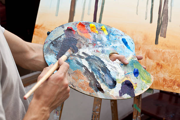 istock An artists pallet with colored oil paint on it 148425960
