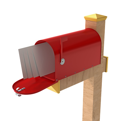 Incoming Mail. Red Mailbox with Letter Isolated on White Background. 3d Rendering
