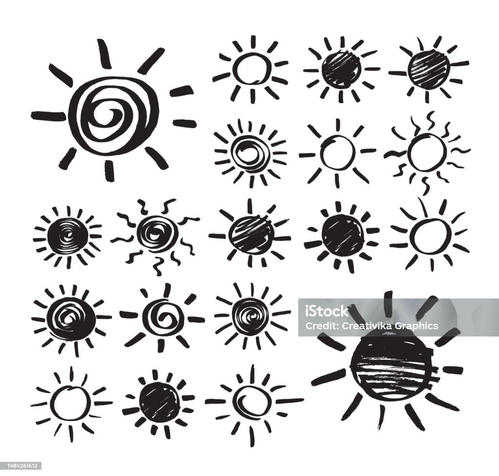 Sun Hand Draw Sun Vector Hand Drawn By Marker Stock Illustration - Download Image Now ...