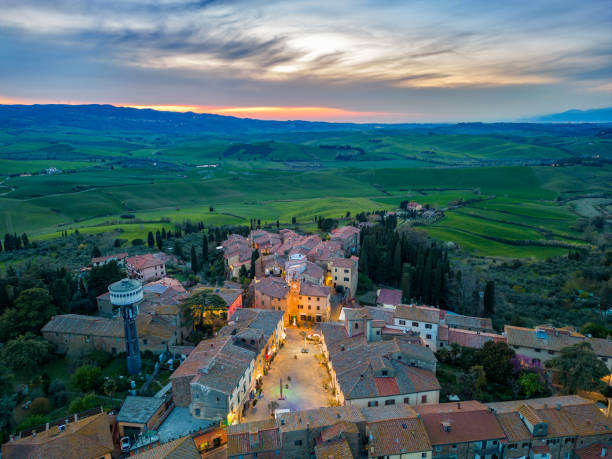 istock Lajatico, medieval Tuscan town from drone 1484268822