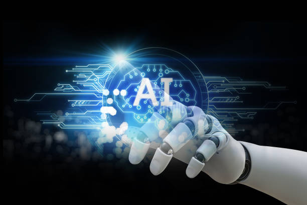 istock robot ai with hand robot pointing AI technology digital graphic design black background, AI machine learning hands of robot science and artificial intelligence technology innovation and futuristic 1484271045