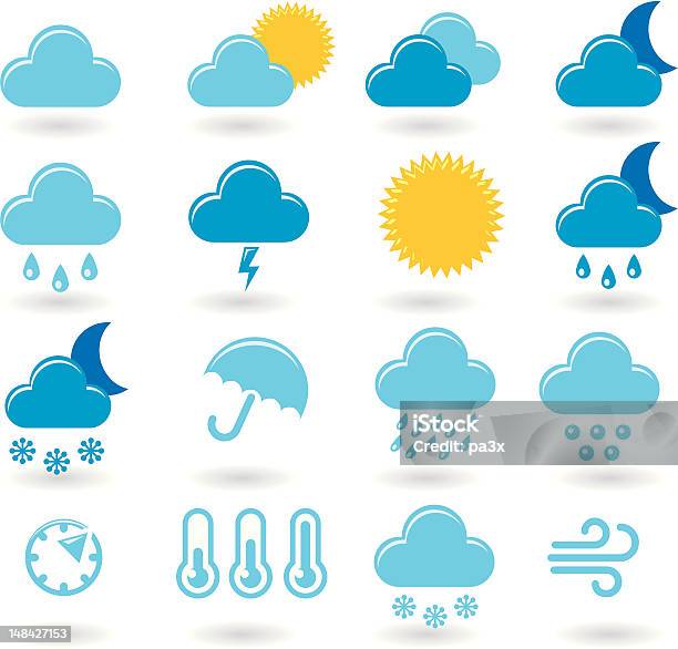 Weather Icons Set Stock Illustration - Download Image Now - Blue, Climate, Cloud - Sky