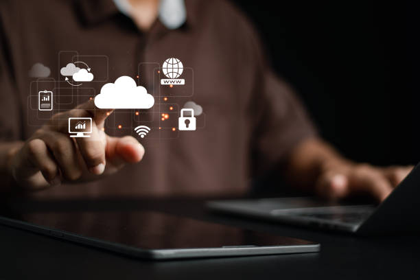 istock Storage network cloud service concept. Cloud Data Transfer and Online Storage for Business Networks. 1484276070