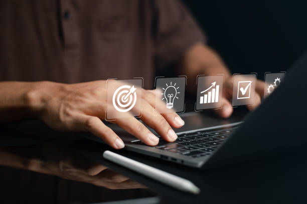 istock Concepts of setting goals and developing business guidelines for success. Businessman analyzing customer data and marketing strategy. 1484276152