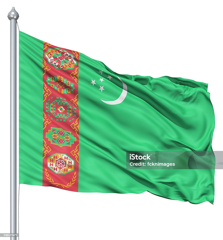 Winken Flagge des Turkmenistan - Lizenzfrei Fahnenstange Stock-Foto