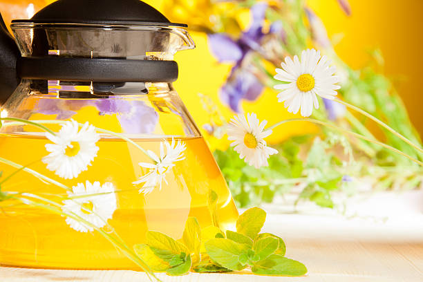 istock hot teapot with chamomile flowers 148428258