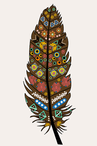 Feather with ethnic motifs and symbols