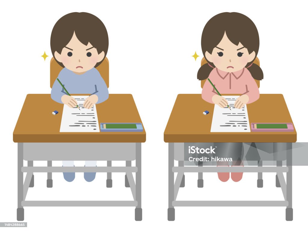 Testee A Boy And A Girl Taking A Test Seriously Stock Illustration - Download ...