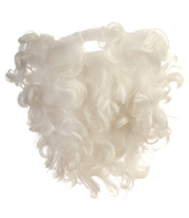 Handmade snow white Santa Claus hair and beard on white background