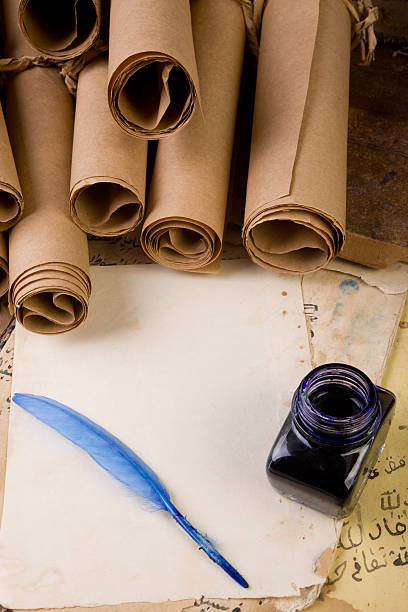 istock Blank paper ,ink and quill pen with scrolls 148428938