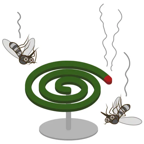 Vector illustration of Mosquitoes falling by mosquito coil