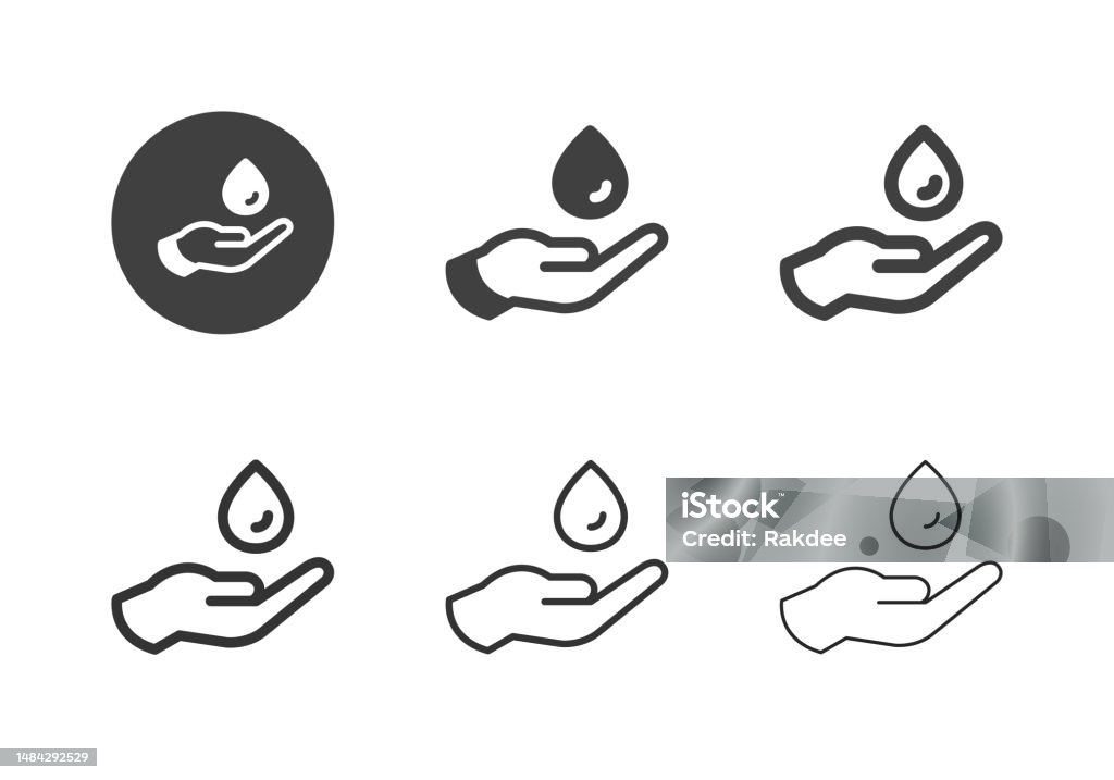 Water Droplets on Hand Icons - Multi Series Water Droplets on Hand Icons Multi Series Vector EPS File. Water stock vector