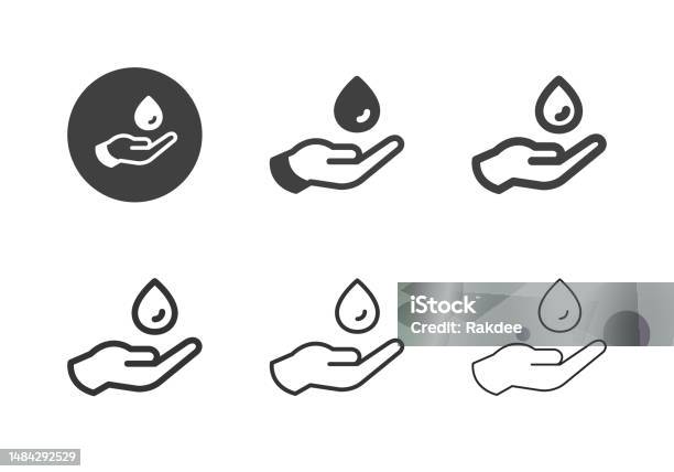 Water Droplets On Hand Icons Multi Series Stock Illustration - Download Image Now - Water, Tasting, Icon Symbol