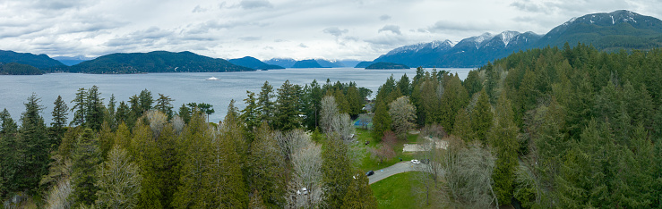 Panoramic Aerial View of Whytecliff Park and Horseshoe Bay in West Vancouver, British Columbia, Canada