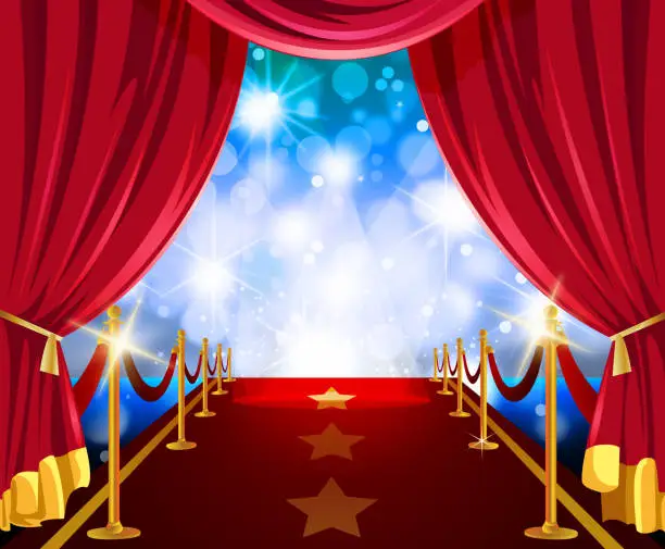 Vector illustration of Red Carpet in bluish flashy Lights with Curtain