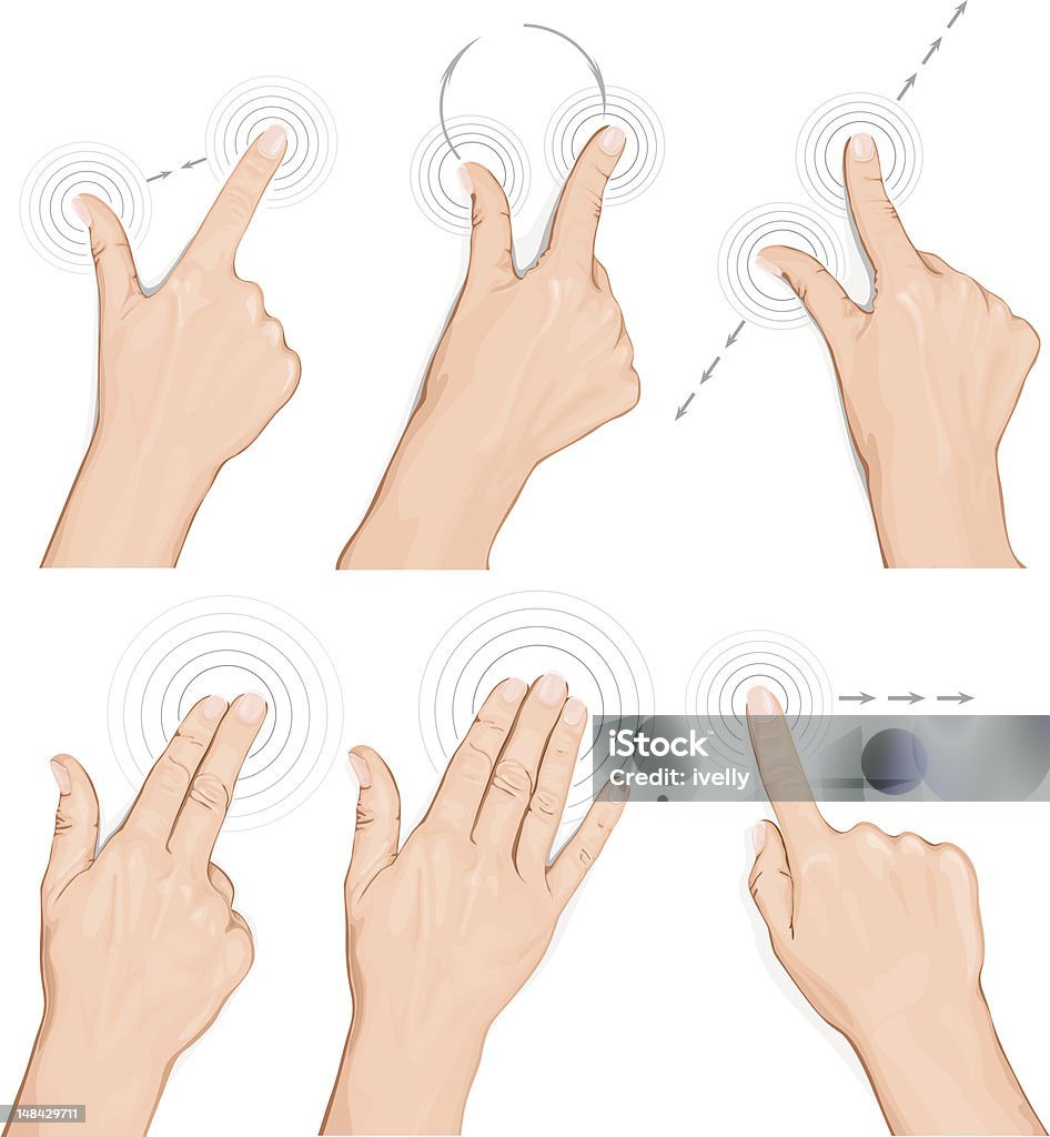 Vector conjunto de utiliza comúnmente multitouch gestos - arte vectorial de Actividad libre de derechos