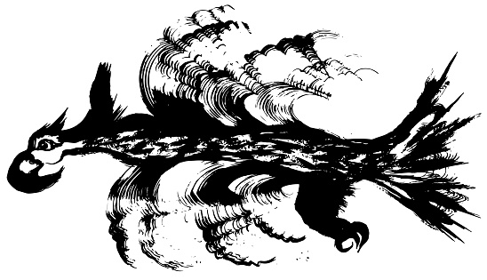 phoenix. ink art. brush stroke illustration.