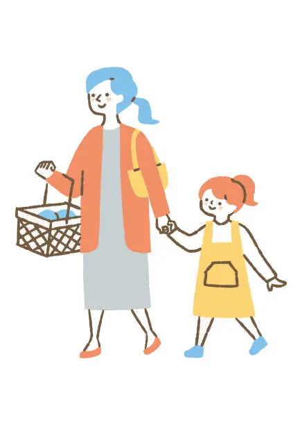 Vector illustration of Parent and child shopping at the supermarket _ color