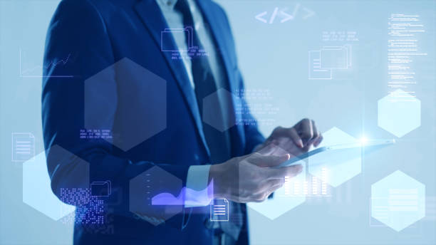istock Smart factory, industry 4.0, M2M computer aided manufacturing,  AI future industry engineering, Ai chatbot prompt engineer. Businessman working online smart phone data analytic digital transformation. 1484319029