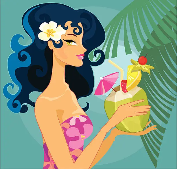 Vector illustration of Beautiful Hawaiian Girl