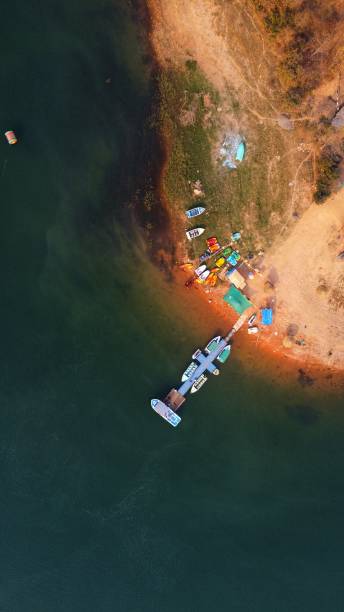 istock Arial drone view speed boats and yatch in harbor HD 1484319729