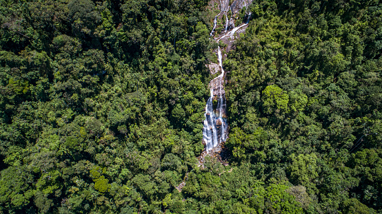 Aerial view to a waterfall in the Serra de mantiqueira (Mantiquiera mountains), Itatiaia, Rio de Janeiro, Brazil