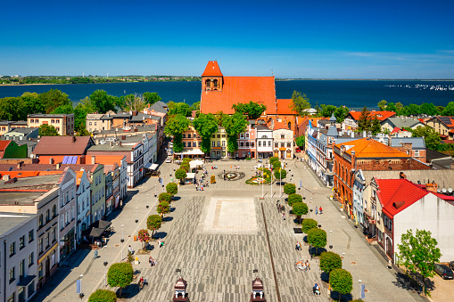 Architecture of the market square of Puck town at summer, Poland