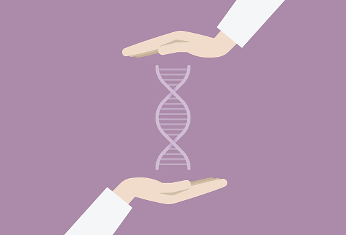 Hand Holding DNA Strand for Biotechnology Concept,  Innovative Genetic Research and Healthcare Discovery