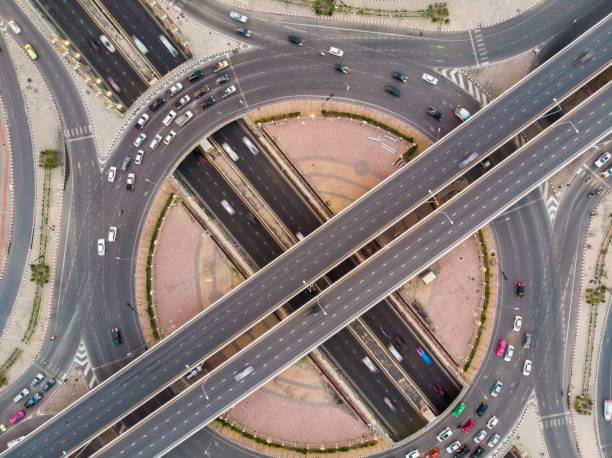istock Aerial view circular junction road with car vehicle 1484327787