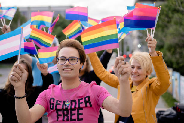 istock Gay and transgender people holding different flags 1484329393