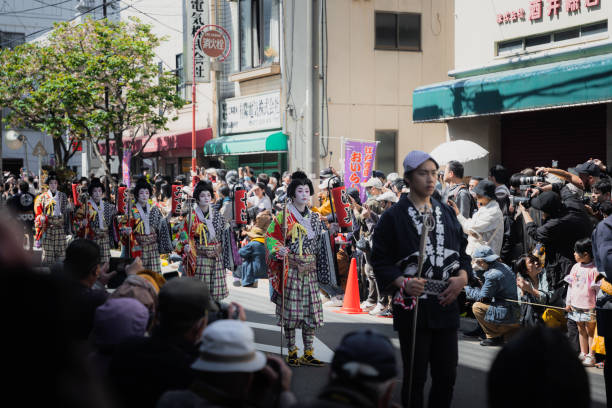 Tokyo, Japan - April 9, 2023: Ichiyo Sakura Festival in Yoshiwara, Asakusa. Japanese traditional courtesans walking in the Edo Yoshiwara Oiran Procession "Ichiyo Sakura Festival". oiran stock pictures, royalty-free photos & images
