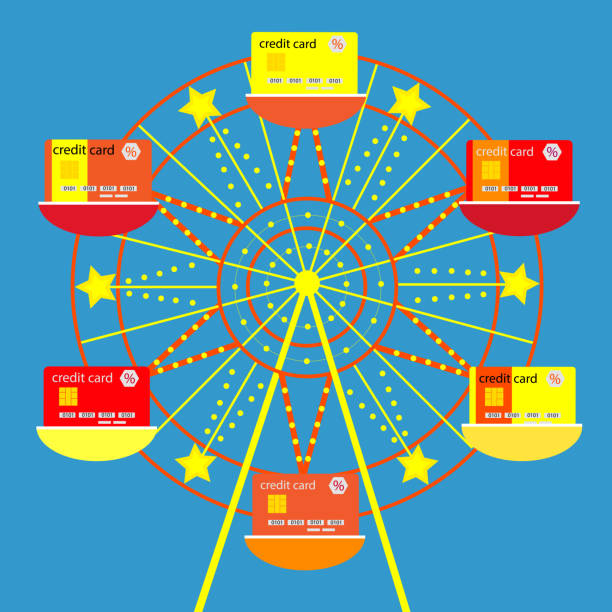 illustrazioni stock, clip art, cartoni animati e icone di tendenza di corsa con carta di credito - interest rate percentage sign moving down sadness