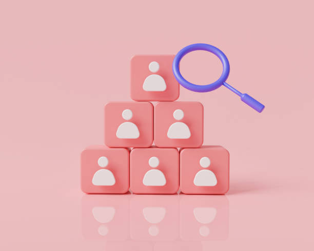 istock Human resource management icon with magnifier. Human resource management and recruitment business concept. Recruitment agency, job interview, searching new employee. 3d rendering illustration 1484339220