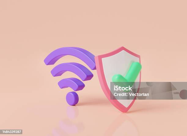 Wifi Icon With Shield Protection And Check Mark Internet And Private Network Wifi Symbol Wireless Protection Wifi Zone Wifi Security Wifi Access Concept 3d Icon Minimal Render Illustration Stock Photo - Download Image Now