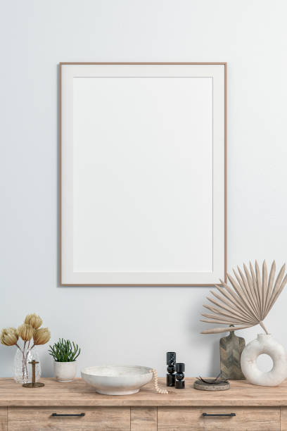 istock Simple interior with a cabinet and a large rectangle picture frame and the 50s- 60s decoration 1484340378