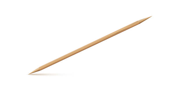 istock Sharp bamboo wooden toothpick for teeth. Wood disposable bamboo thin long double-sided skewer realistic vector illustration isolated on white background 1484340989