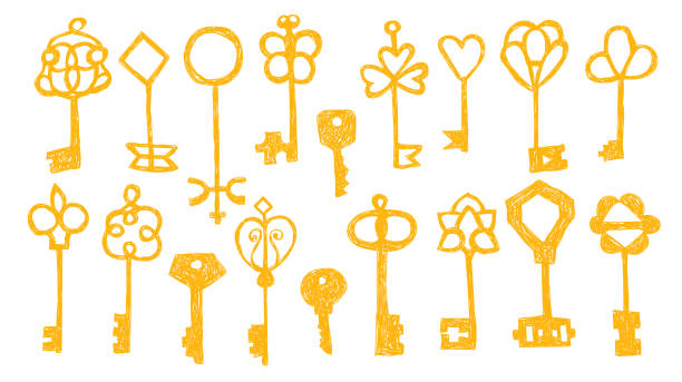 ilustraciones, imágenes clip art, dibujos animados e iconos de stock de dibujo infantil. conjunto con llaves. - key pattern