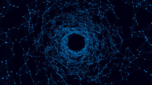 istock Vector cyber futuristic speed tunnel. Sci-fi wormhole. Abstract 3D wireframe portal with connections lines and dots. Data flow. Technology grid funnel. 1484375372
