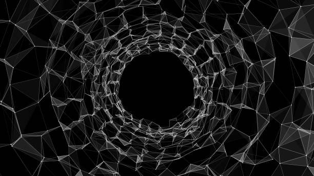 istock Vector cyber futuristic speed tunnel. Sci-fi wormhole. Abstract 3D wireframe portal with connections lines and dots. Data flow. Technology grid funnel. 1484375375