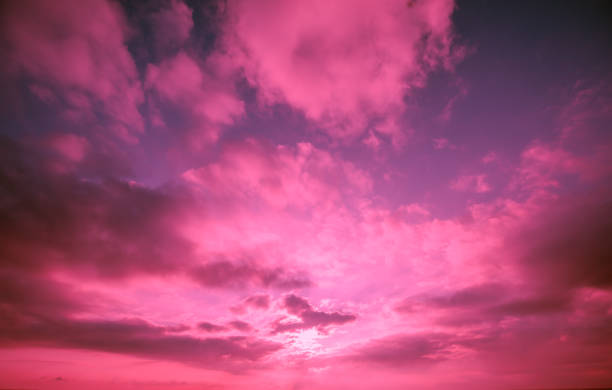Purple cloudy sky at sunset. Sky texture. Abstract nature background