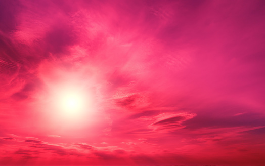 Sunset sky in Viva magenta trendy in 2023 color.  Sky texture, abstract nature background