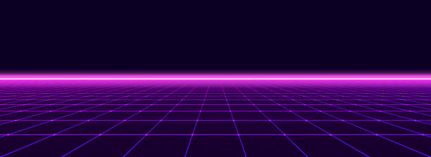istock Abstract retro perspective grid. Vector futuristic polygonal background in the style of the 80s and 90s. Detailed wireframe landscape with lines on black background. Digital space with mesh. 1484390653