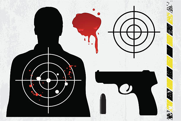촬영 대상 총 - bullet hole target target shooting bulls eye stock illustrations
