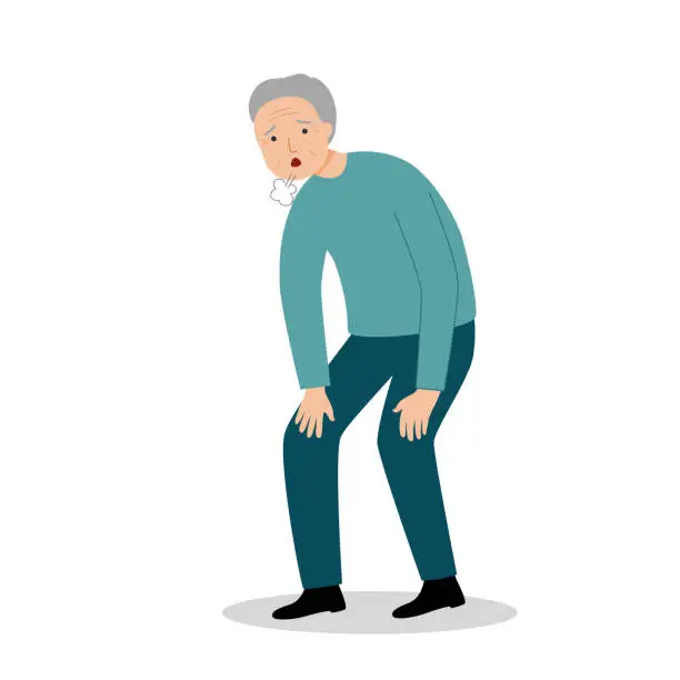 Vector illustration of Senior man feel tired character in flat design on white background.